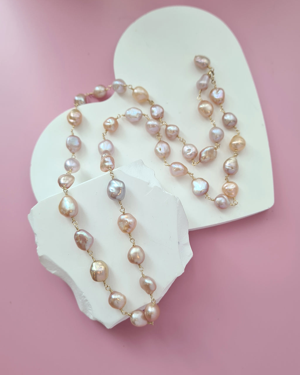 Pastel Keshi Pearl Long Necklace - 14k Gold Filled