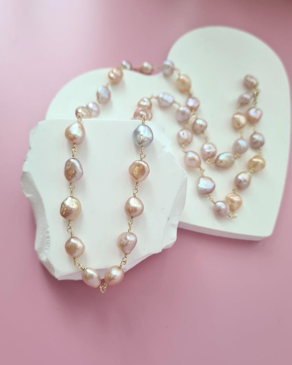 Pastel Keshi Pearl Long Necklace - 14k Gold Filled