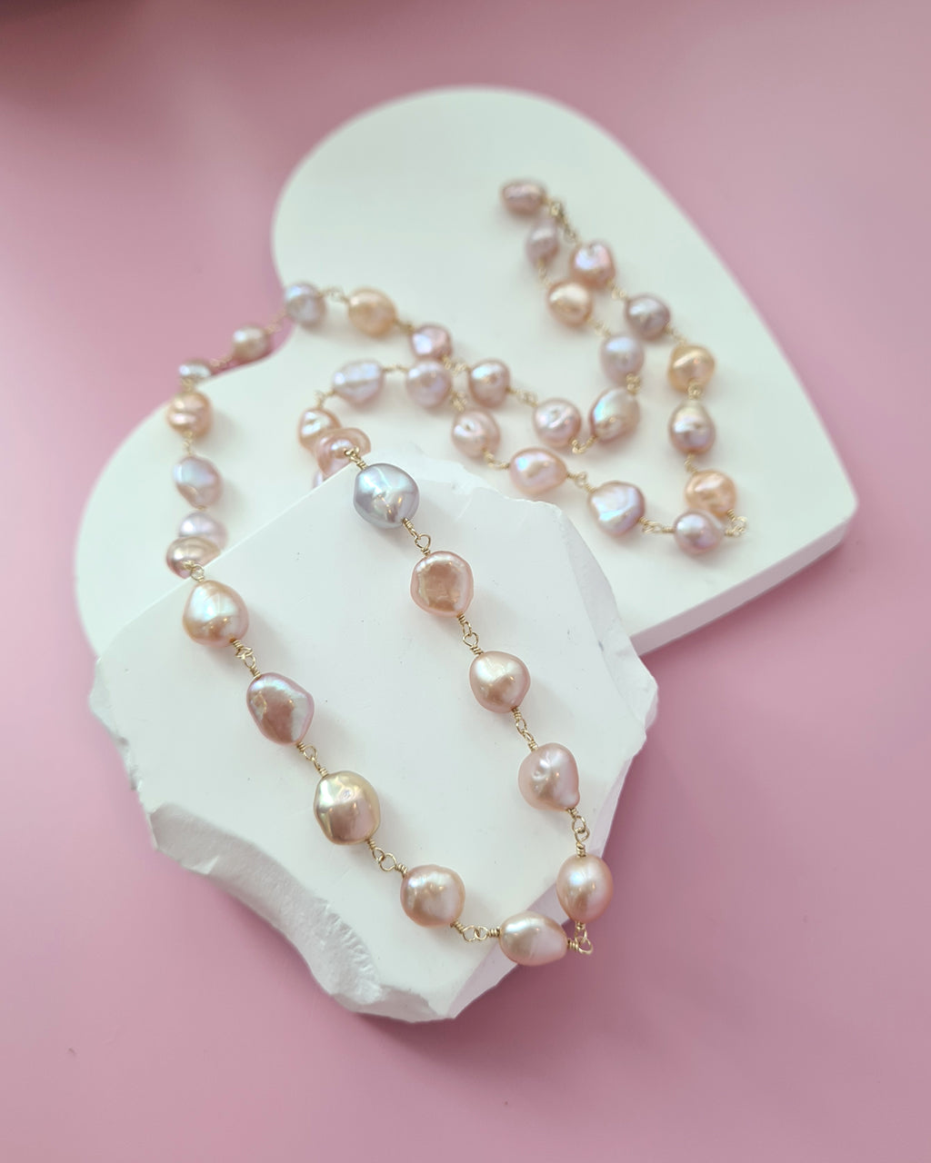 Pastel Keshi Pearl Long Necklace - 14k Gold Filled