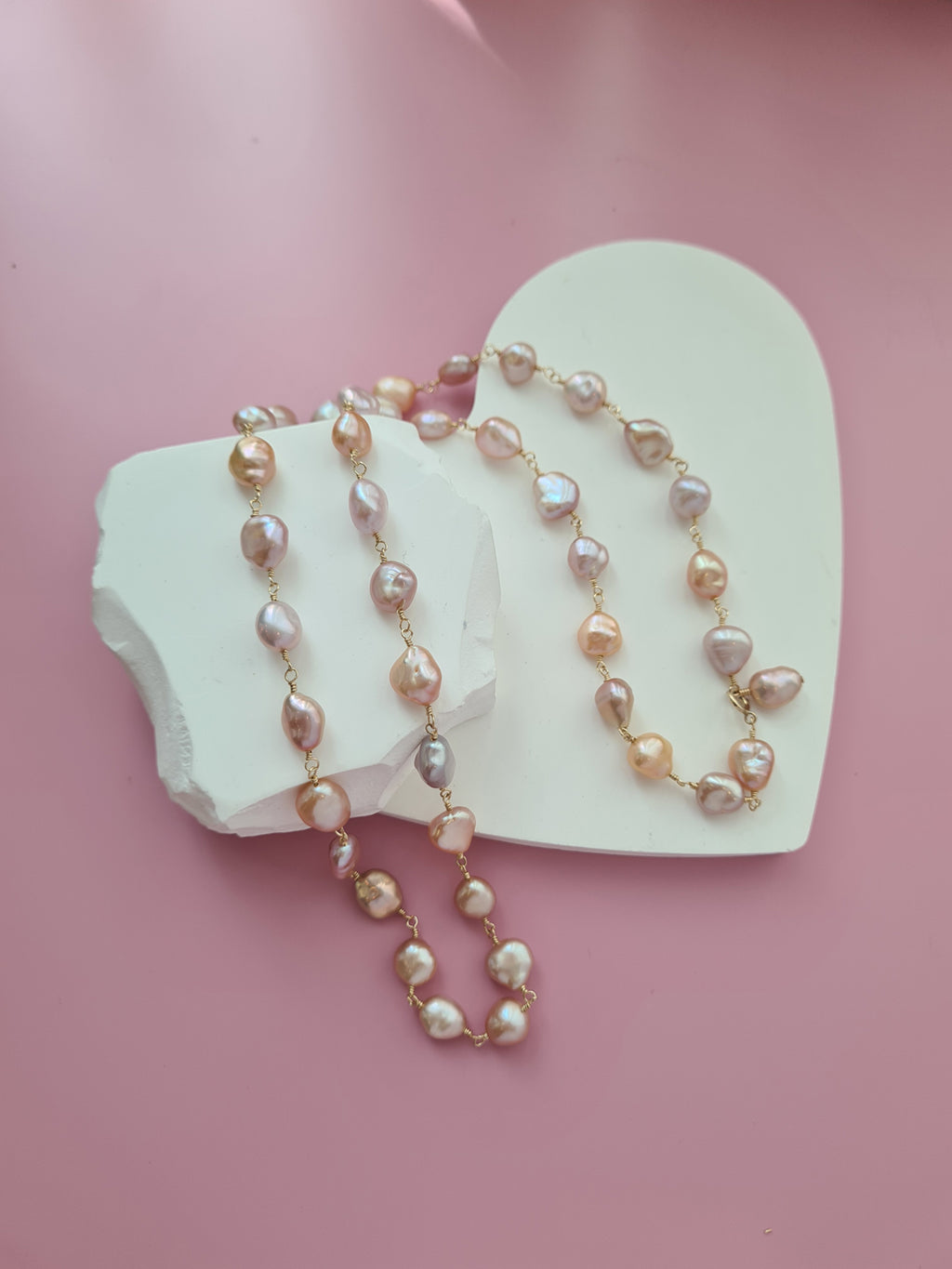 Pastel Keshi Pearl Long Necklace - 14k Gold Filled