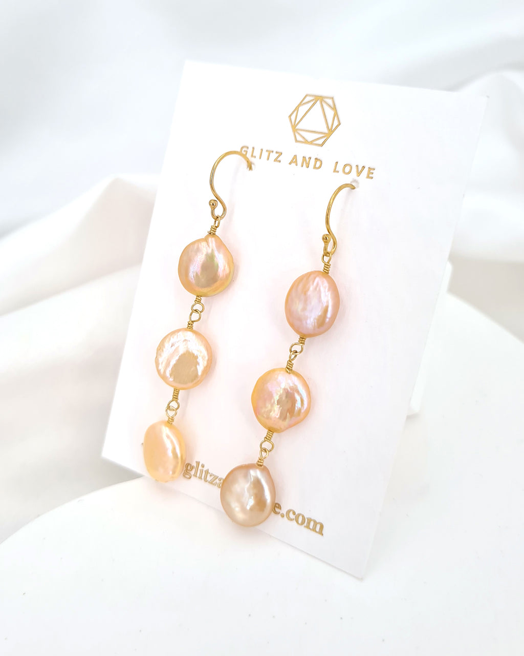 Freshwater Pearl Earrings - Golden Peach Pearl Earrings Handmade in Singapore