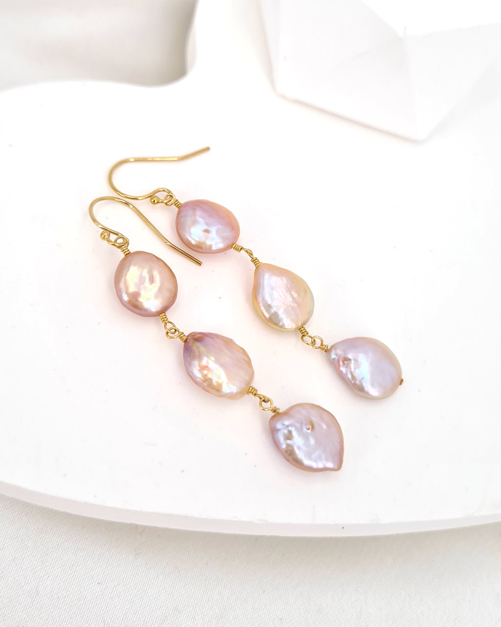 Freshwater Pearl Earrings - Light Pinkish Purple Pearl Gold Earrings Handmade in Singapore