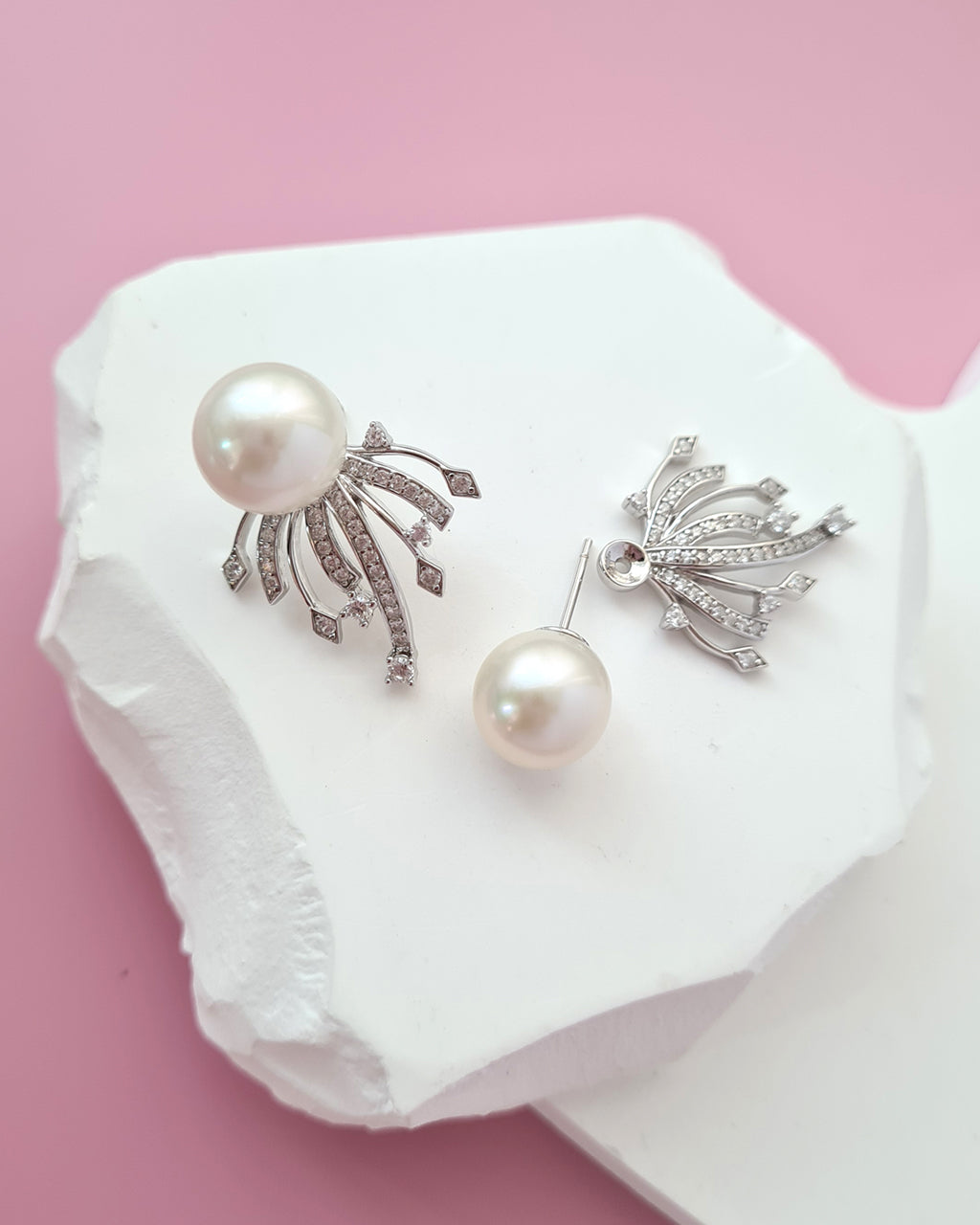 White Pearl Earrings - Detachable Jacket Stud Earrings Pearl Jewelry in Singapore