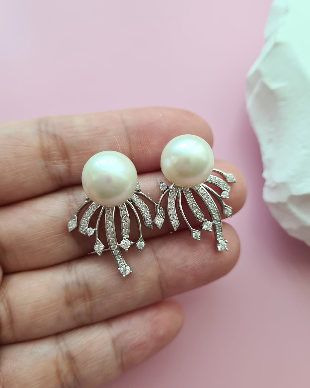 White Pearl Earrings - Detachable Jacket Stud Earrings Pearl Jewelry in Singapore