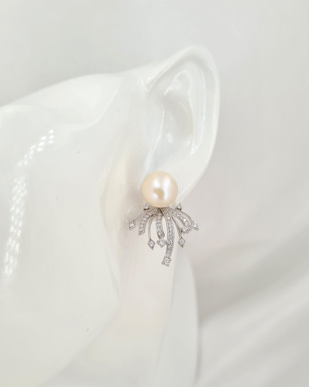 White Pearl Earrings - Detachable Jacket Stud Earrings Pearl Jewelry in Singapore
