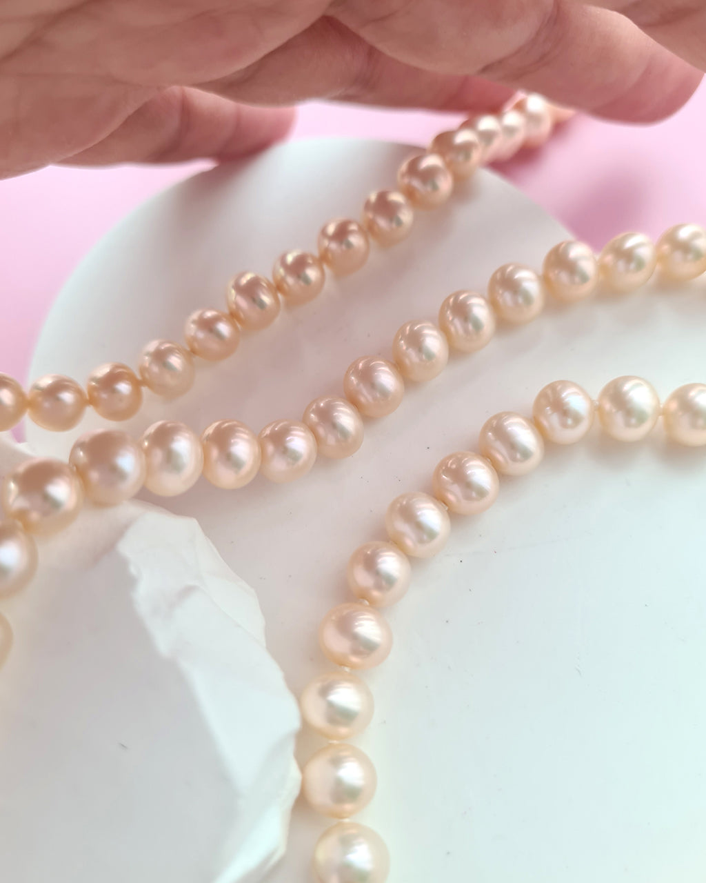 Metallic Pinkish Gold Pearl Long Strand Necklace - 27 inch Classic Knotted Pearl Jewelry