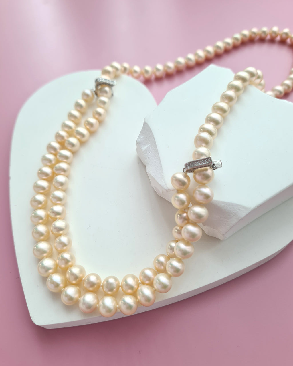 Metallic Pinkish Gold Pearl Long Strand Necklace - 27 inch Classic Knotted Pearl Jewelry