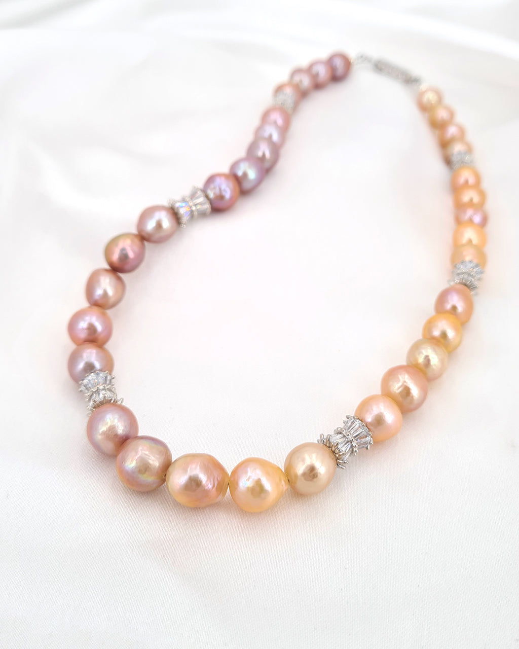 Graduated Freshwater Pearl Strand Necklace | Metallic Gold Peach to Purple