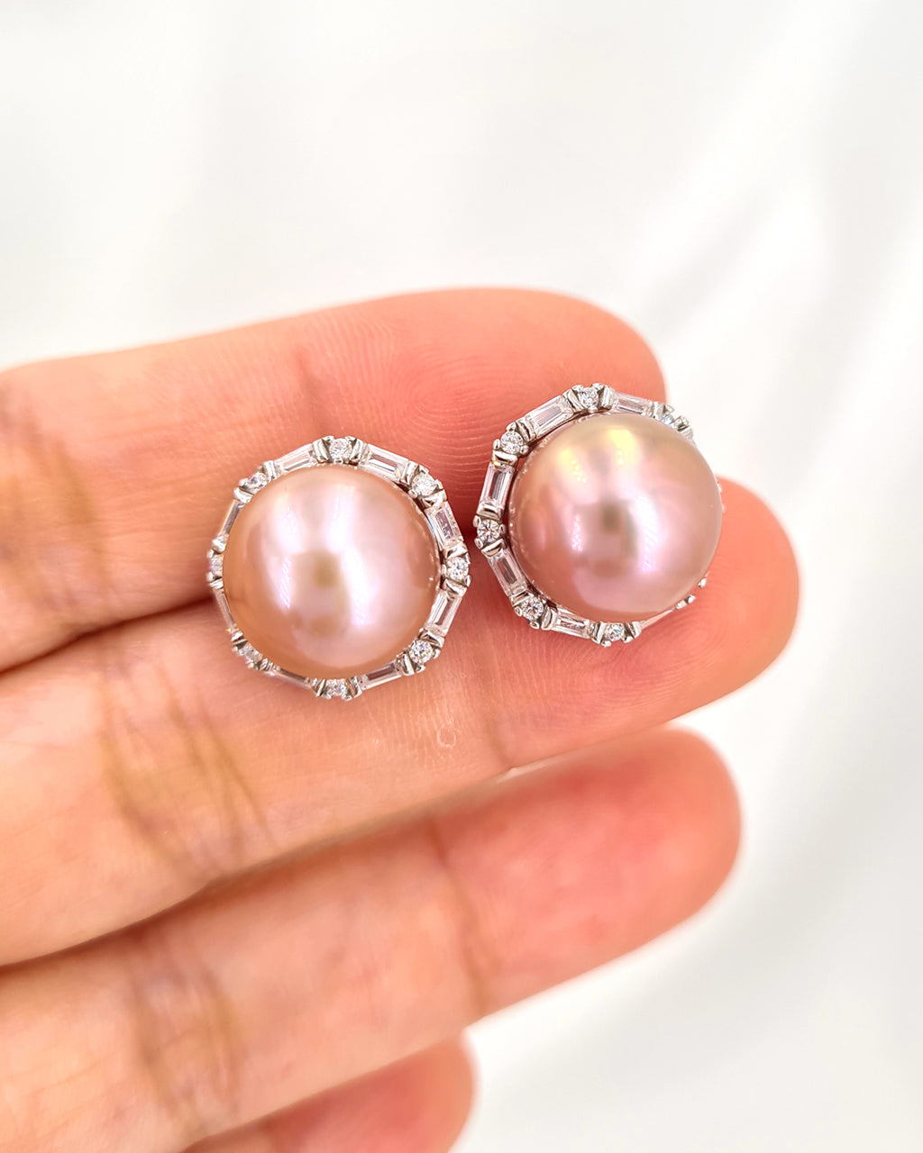 Edison Pearl Stud Earrings - Soft Pink Freshwater Pearl Stud Earrings handmade in Singapore