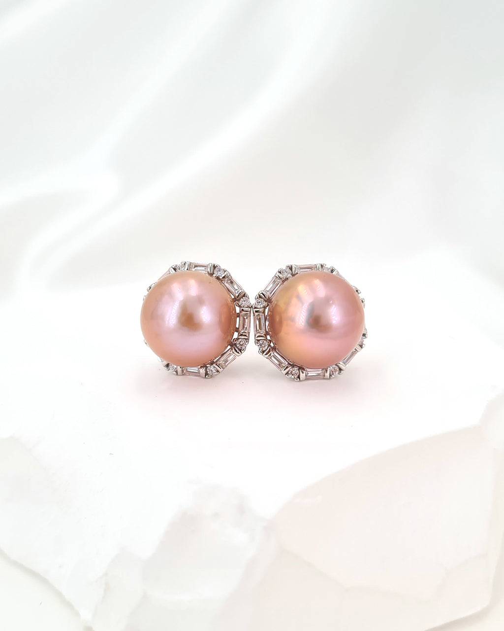 Edison Pearl Stud Earrings - Soft Pink Freshwater Pearl Stud Earrings handmade in Singapore