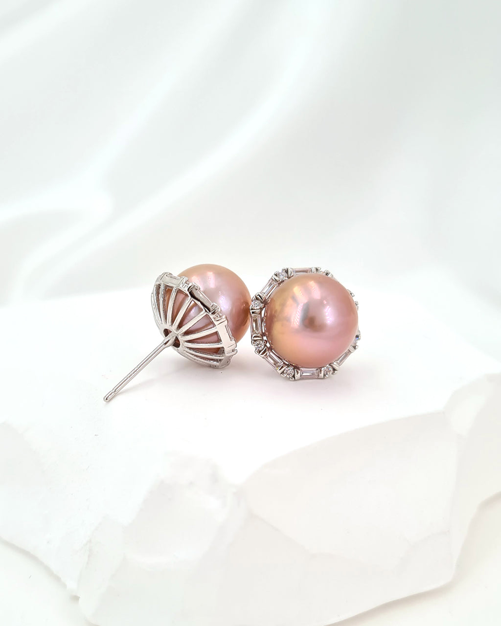 Edison Pearl Stud Earrings - Soft Pink Freshwater Pearl Stud Earrings handmade in Singapore