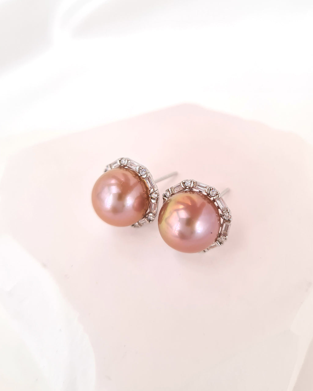 Edison Pearl Stud Earrings - Soft Pink Freshwater Pearl Stud Earrings handmade in Singapore