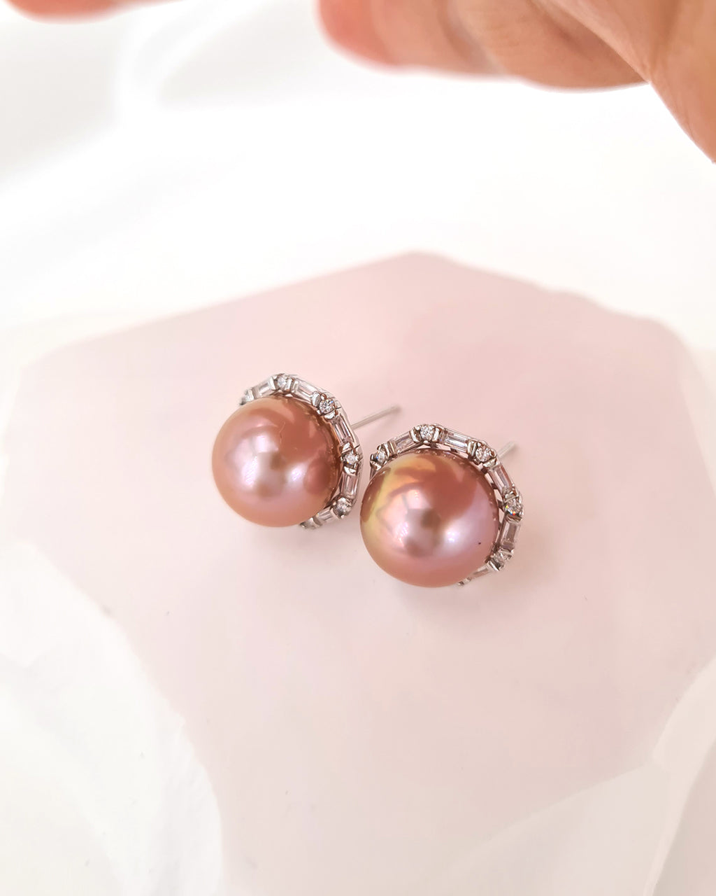 Edison Pearl Stud Earrings - Soft Pink Freshwater Pearl Stud Earrings handmade in Singapore