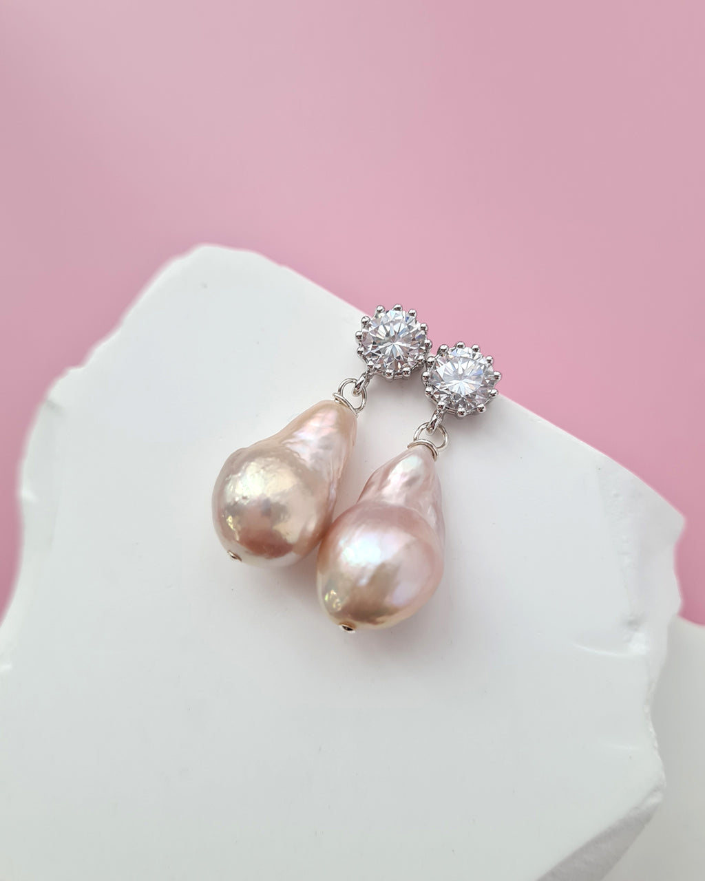Metallic Pink Baroque Pearl Earrings - Wedding Bridal Pearl Jewelry for Brides and Bridesmaids | Singapore