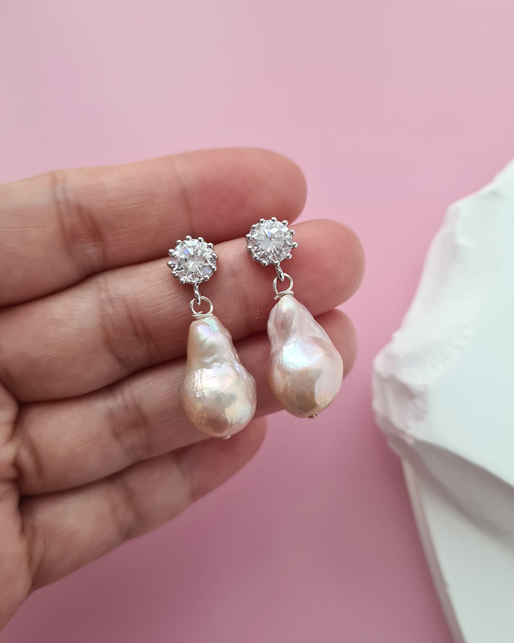Metallic Pink Baroque Pearl Earrings - Wedding Bridal Pearl Jewelry for Brides and Bridesmaids | Singapore