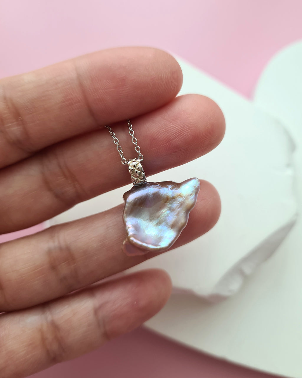 Purple Keshi Pearl Minimalist Pendant Necklace