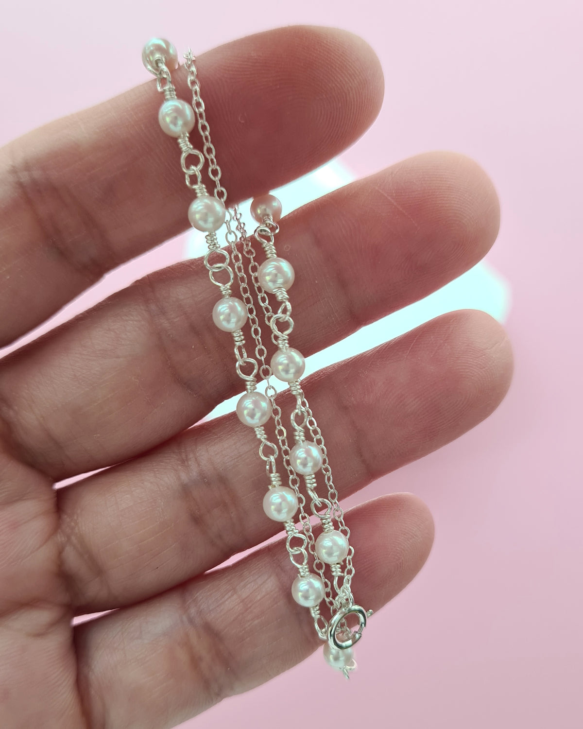 Tiny Pearl Floating Station Necklace Jewelry Set, Bracelet and Earrings, Timeless Pearl in Singapore