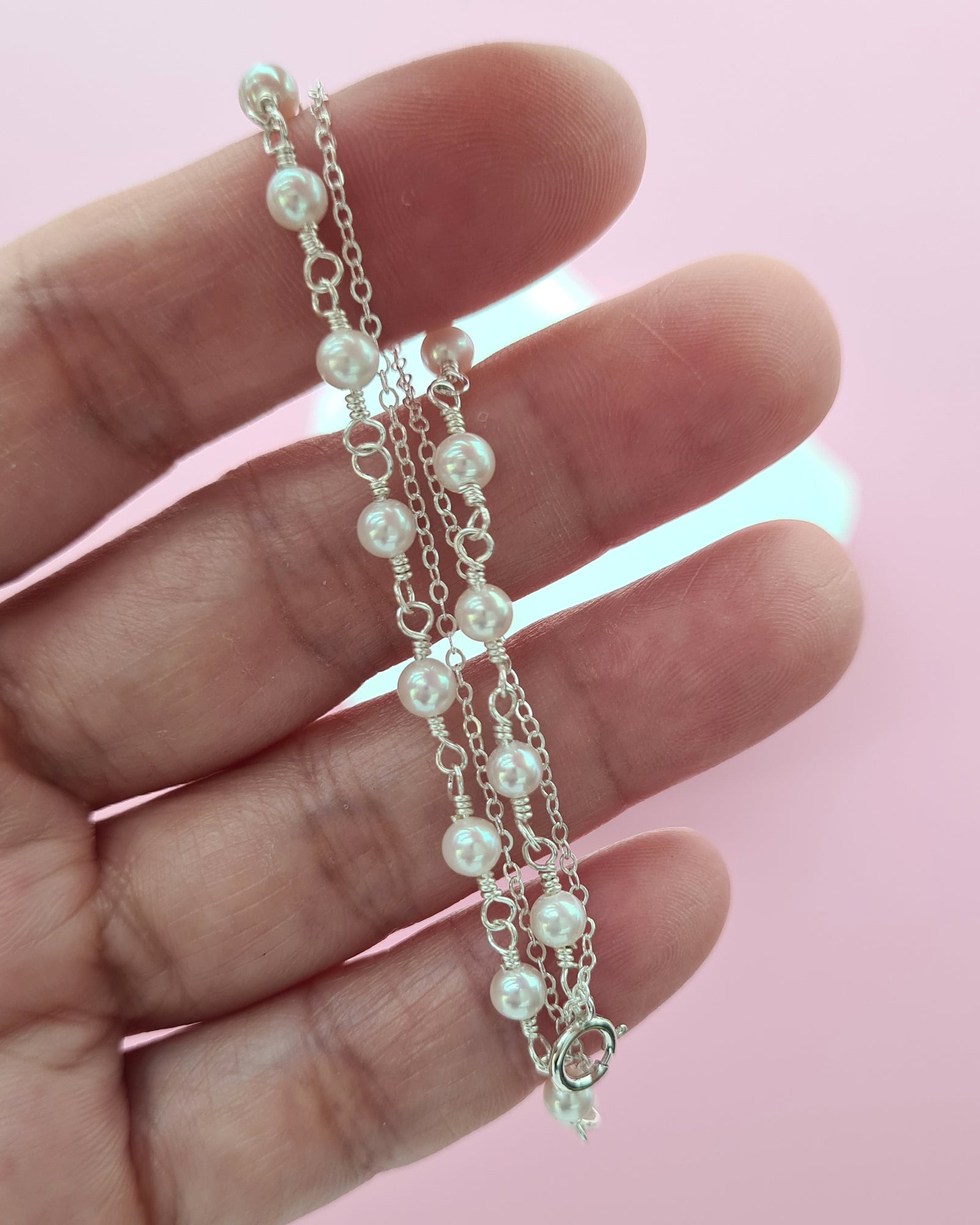 Tiny Pearl Floating Station Necklace Jewelry Set, Bracelet and Earrings, Timeless Pearl in Singapore