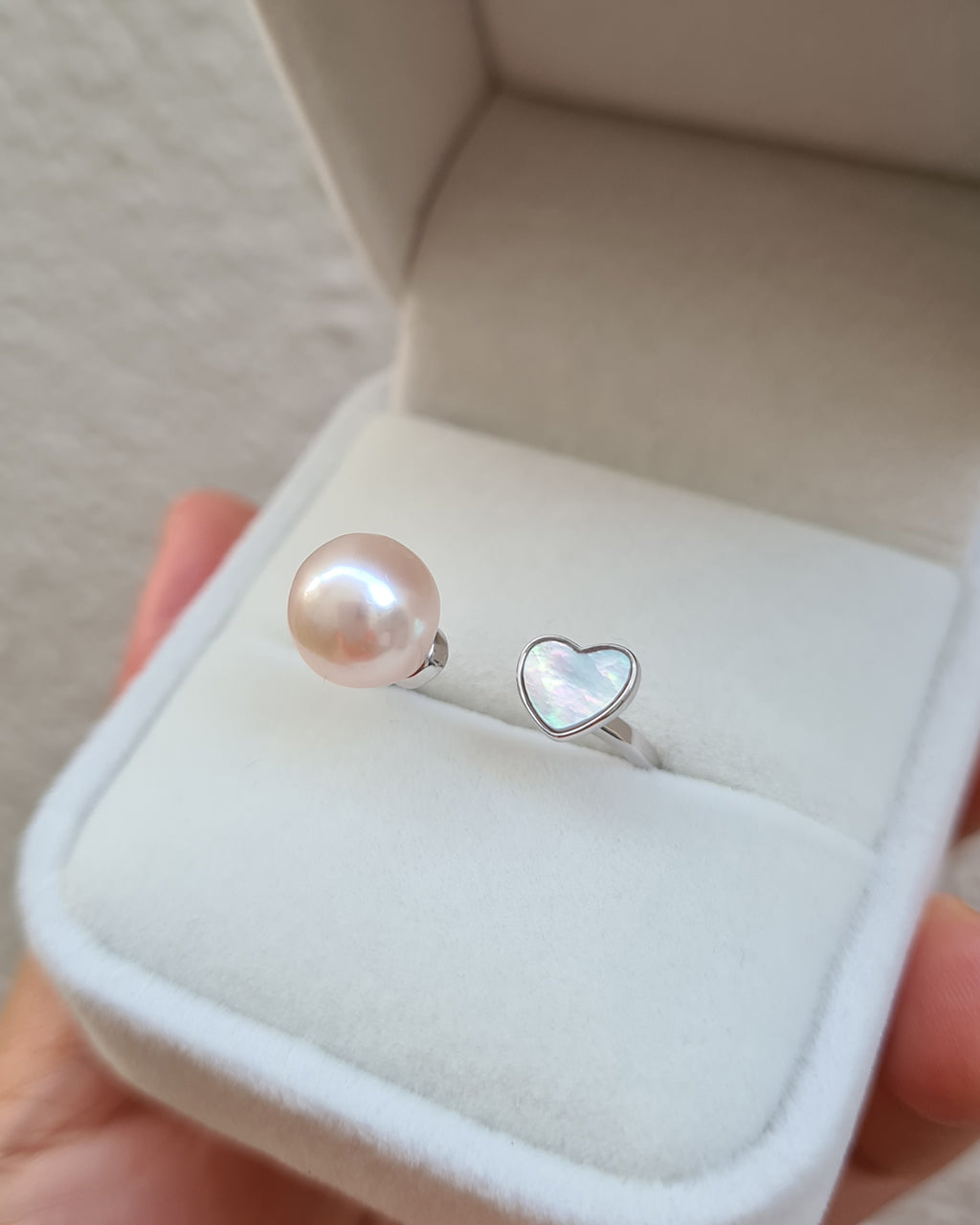 Freshwater White Pearl Sterling Silver Heart Open Ring | Timeless Pearl Jewelry