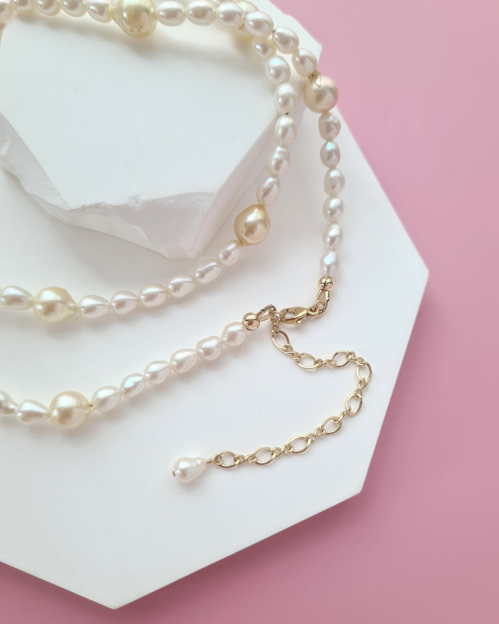 Gold Akoya Pearl and Freshwater Pearl Necklace, Handmade modern pearl jewelry in Singapore