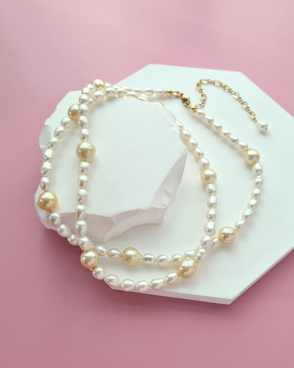 Gold Akoya Pearl and Freshwater Pearl Necklace, Handmade modern pearl jewelry in Singapore