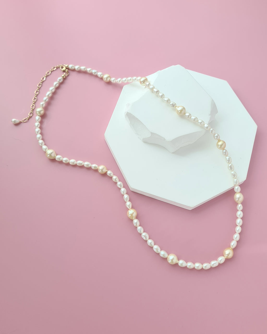 Gold Akoya Pearl and Freshwater Pearl Necklace, Handmade modern pearl jewelry in Singapore