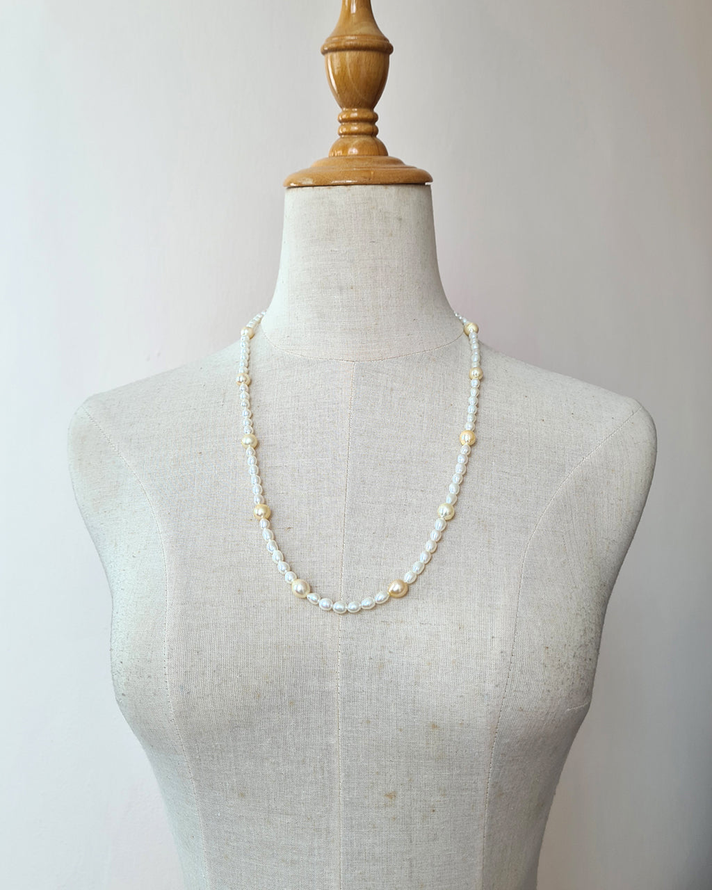 Gold Akoya Pearl and Freshwater Pearl Necklace, Handmade modern pearl jewelry in Singapore