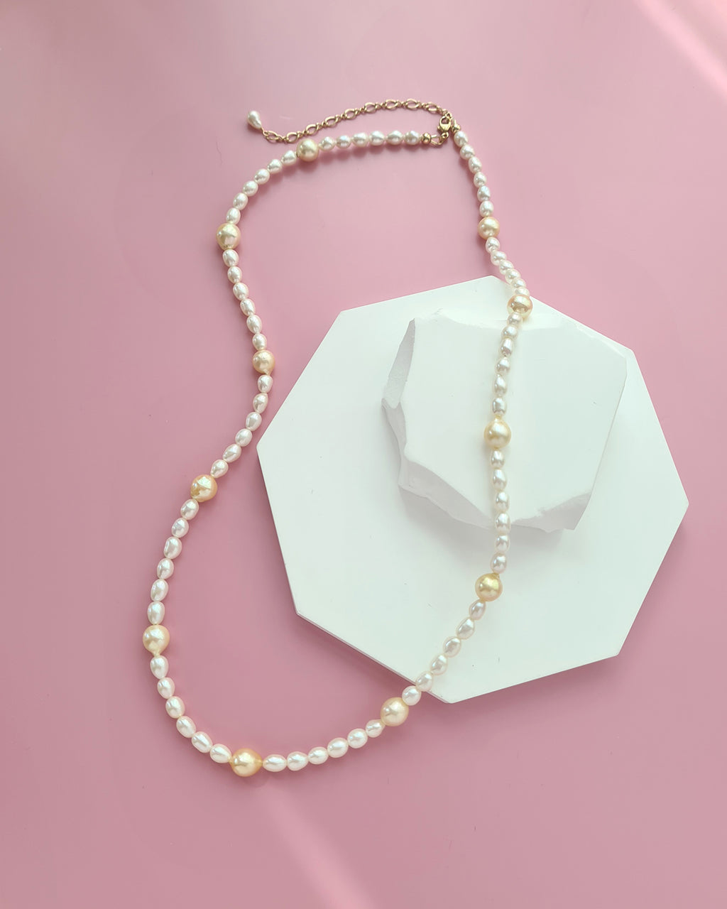 Gold Akoya Pearl and Freshwater Pearl Necklace, Handmade modern pearl jewelry in Singapore