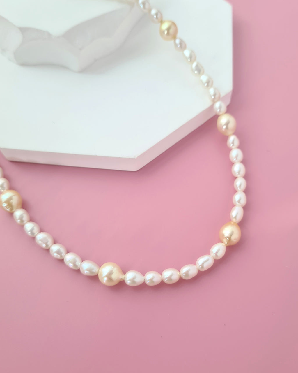 Gold Akoya Pearl and Freshwater Pearl Necklace, Handmade modern pearl jewelry in Singapore