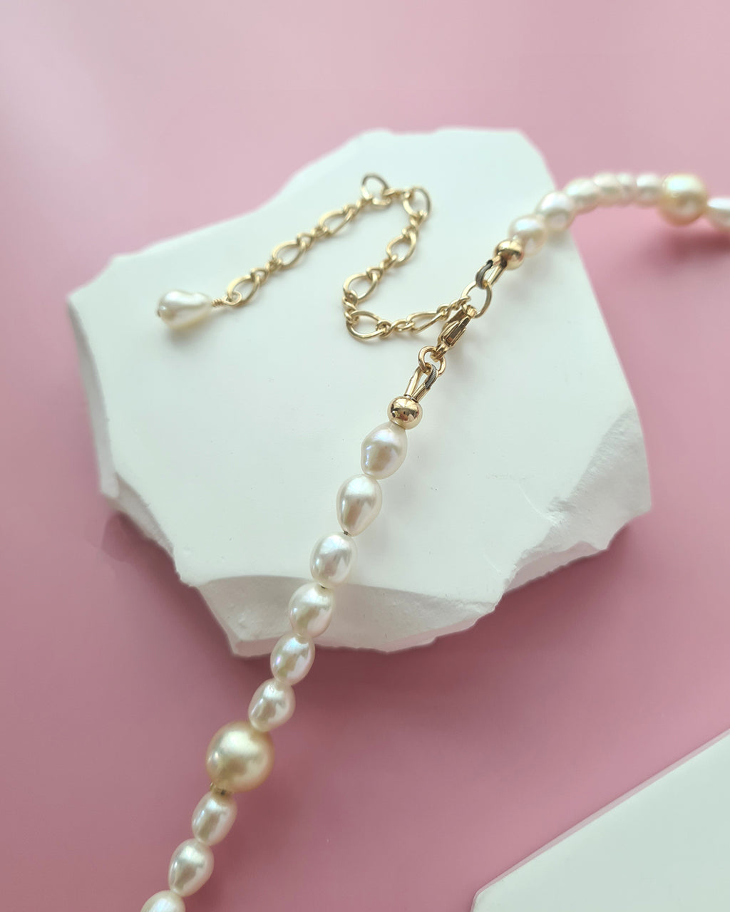Gold Akoya Pearl and Freshwater Pearl Necklace, Handmade modern pearl jewelry in Singapore