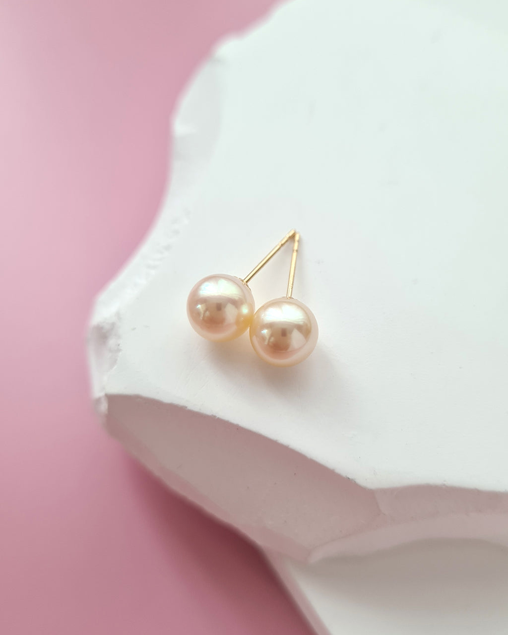 6.7mm Natural Queen Gold Akoya Sea Pearl 18K Gold Stud Earrings, 6.5mm - 7mm Pearl Jewery