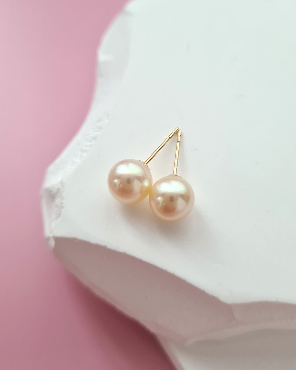 6.7mm Natural Queen Gold Akoya Sea Pearl 18K Gold Stud Earrings, 6.5mm - 7mm Pearl Jewery