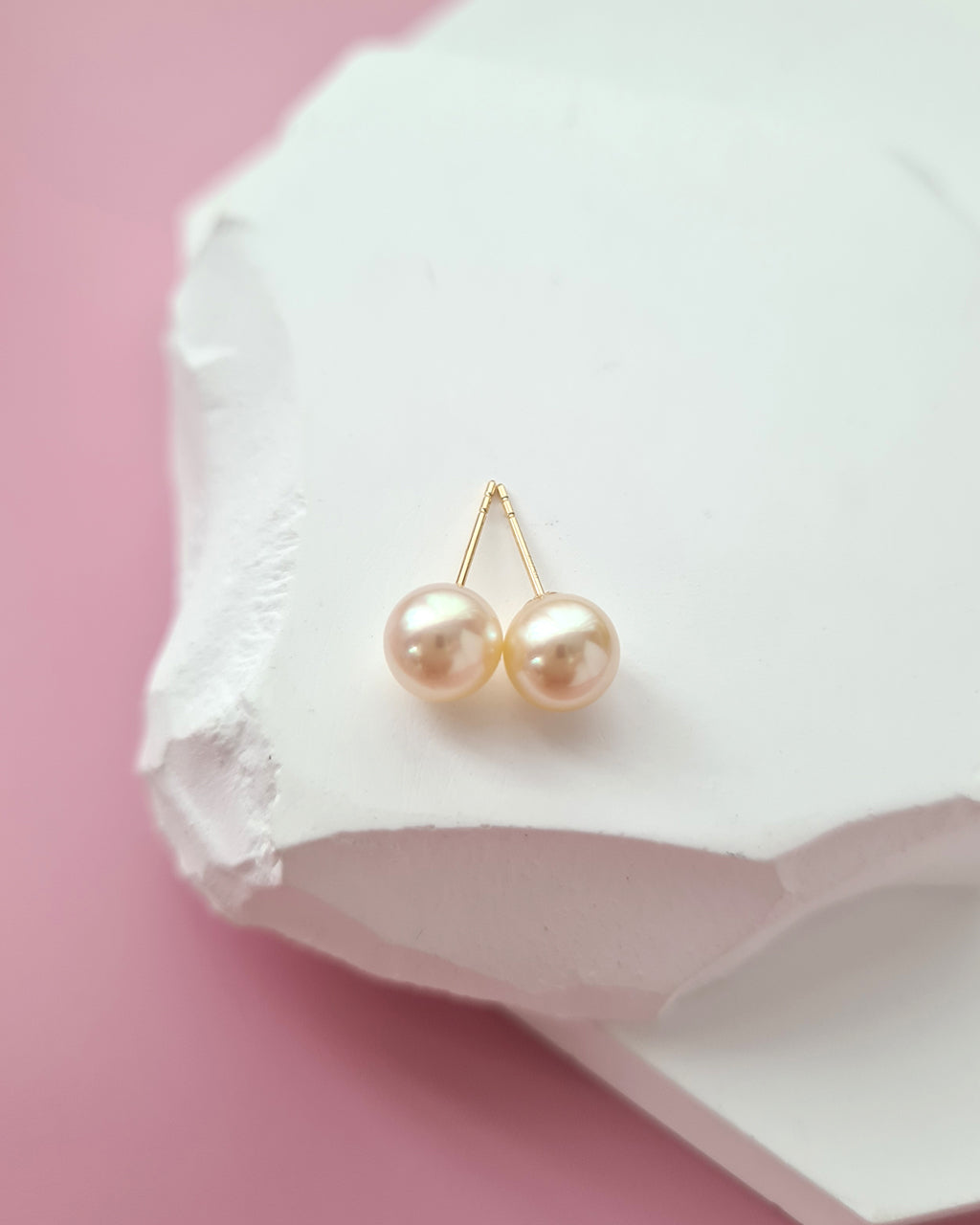6.7mm Natural Queen Gold Akoya Sea Pearl 18K Gold Stud Earrings, 6.5mm - 7mm Pearl Jewery