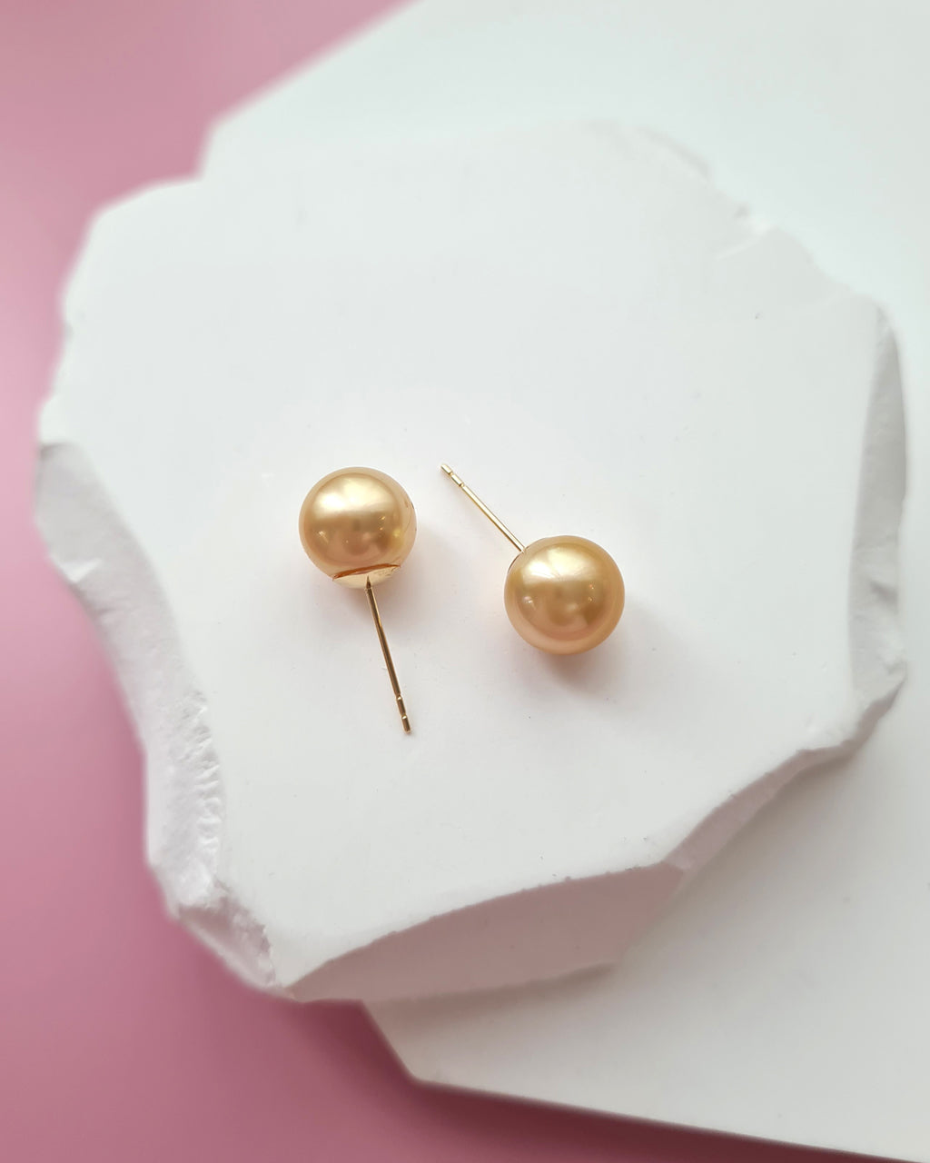 8.6m Golden South Sea Pearl 18K Gold Stud Earrings, Minimalist Pearl Studs