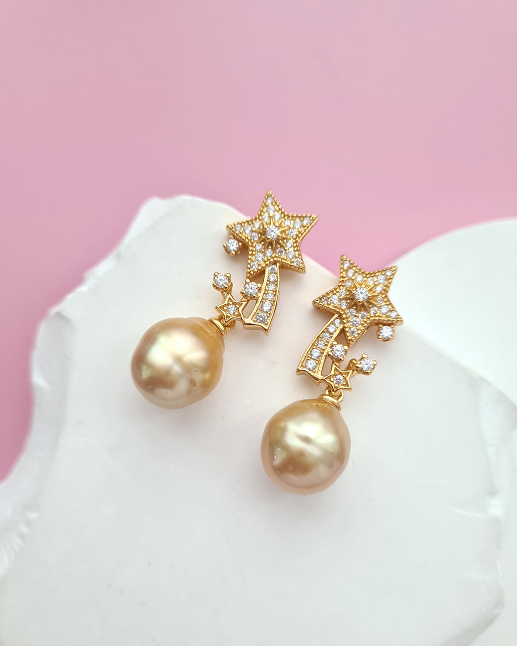 South Sea Pearl Earrings - Shooting Stars Earrings, Celestial Jewelry