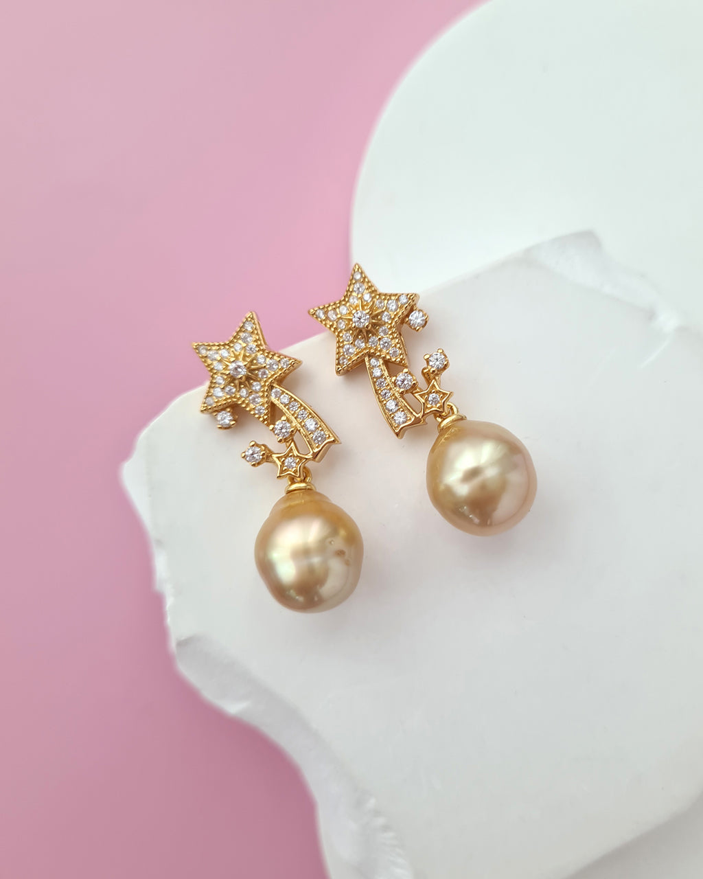 South Sea Pearl Earrings - Shooting Stars Earrings, Celestial Jewelry