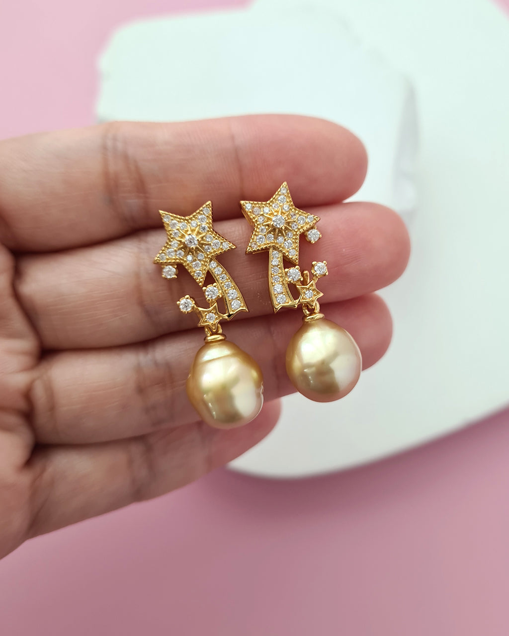 South Sea Pearl Earrings - Shooting Stars Earrings, Celestial Jewelry