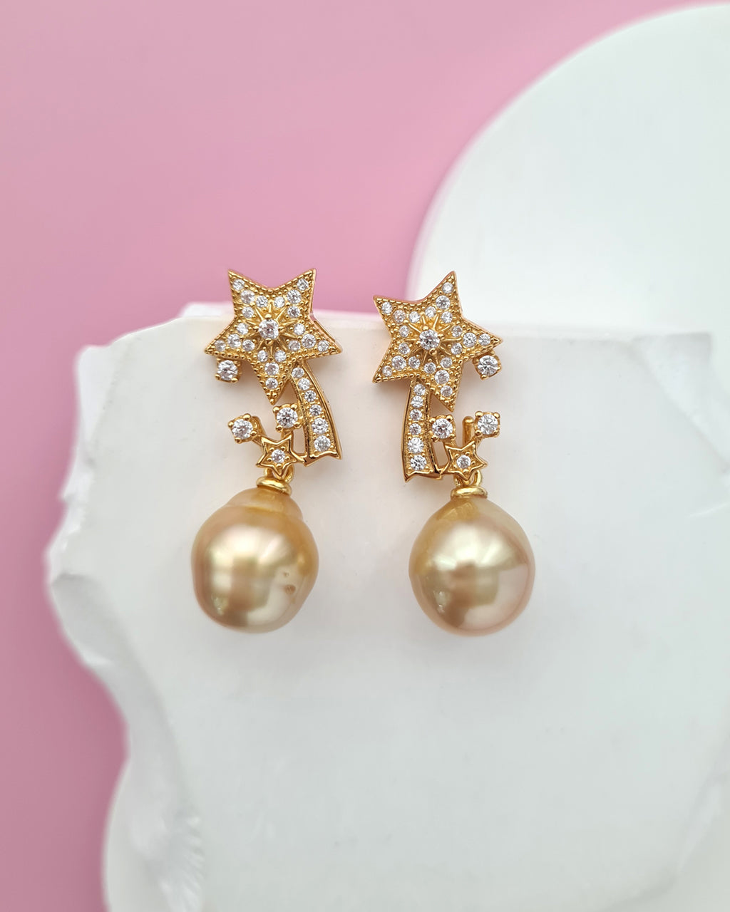 South Sea Pearl Earrings - Shooting Stars Earrings, Celestial Jewelry