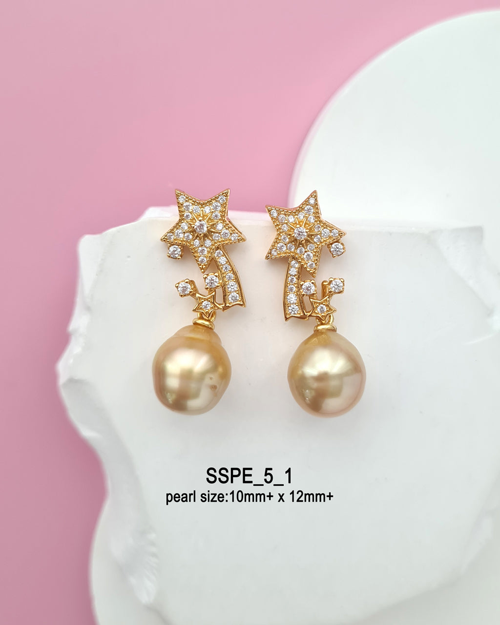 South Sea Pearl Earrings - Shooting Stars Earrings, Celestial Jewelry