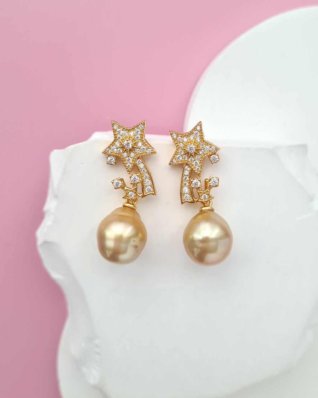South Sea Pearl Earrings - Shooting Stars Earrings, Celestial Jewelry