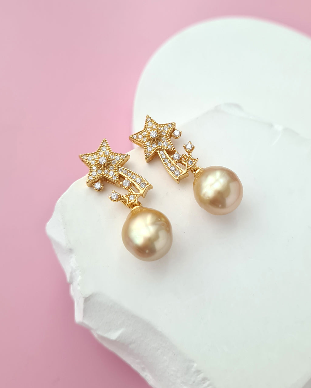 South Sea Pearl Earrings - Shooting Stars Earrings, Celestial Jewelry