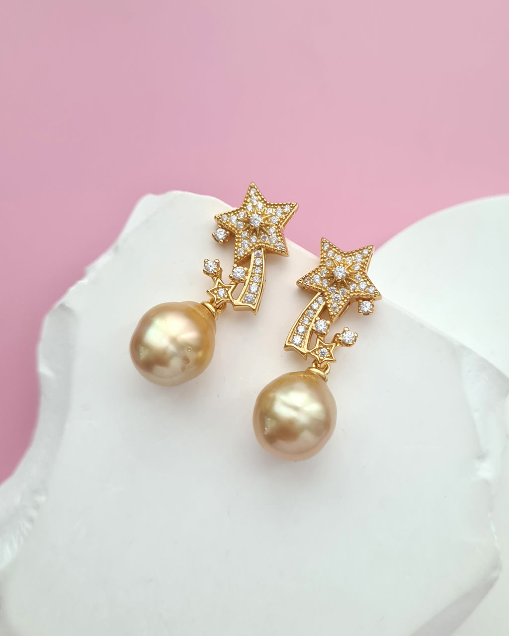 South Sea Pearl Earrings - Shooting Stars Earrings, Celestial Jewelry