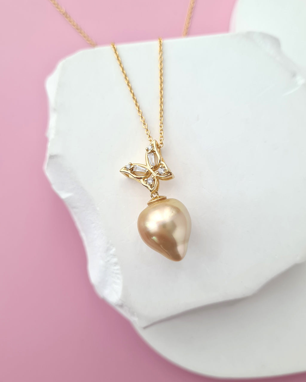 South Sea Pearl Pendant Necklace - Butterfly 
