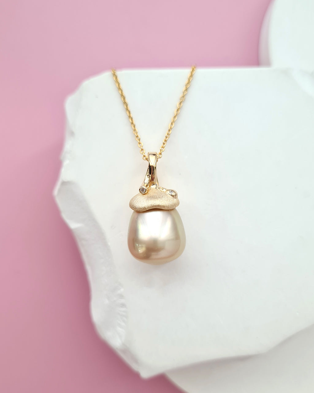 Gold South Sea Pearl Pendant Necklace - Cute Acorn Pendant Necklace 