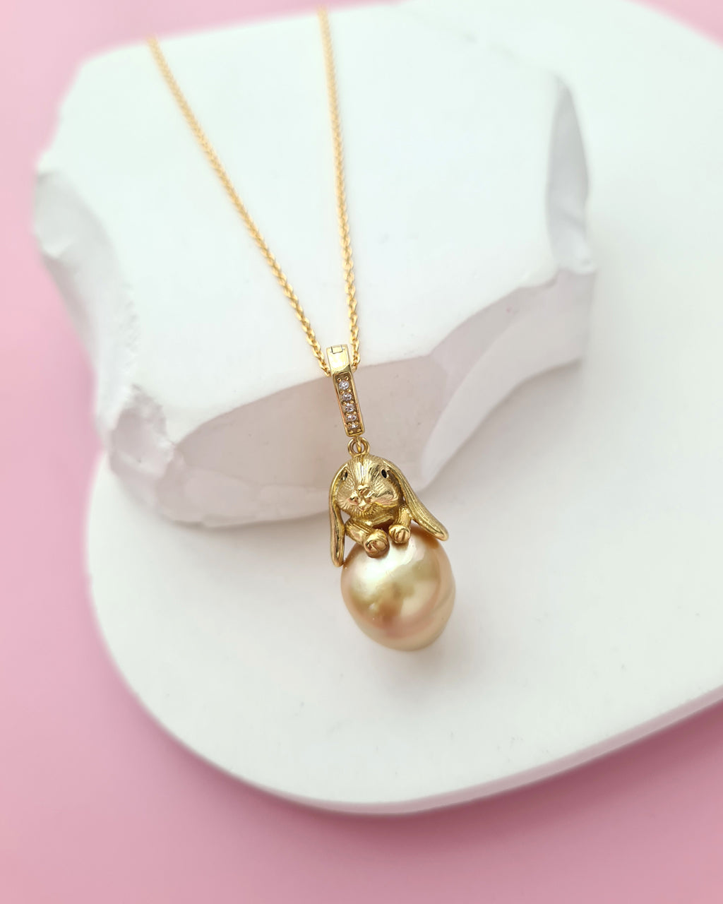 South Sea Pearl Necklace - Rabbit Pendant, Handmade pearl jewelry in Singapore