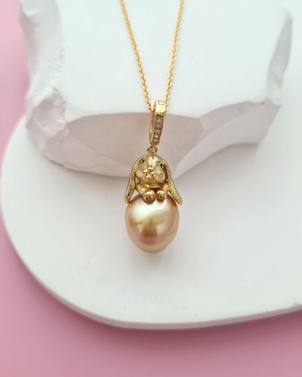 South Sea Pearl Necklace - Rabbit Pendant, Handmade pearl jewelry in Singapore