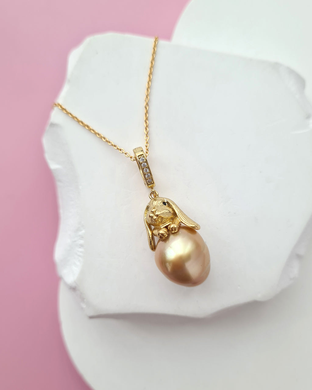 South Sea Pearl Necklace - Rabbit Pendant, Handmade pearl jewelry in Singapore