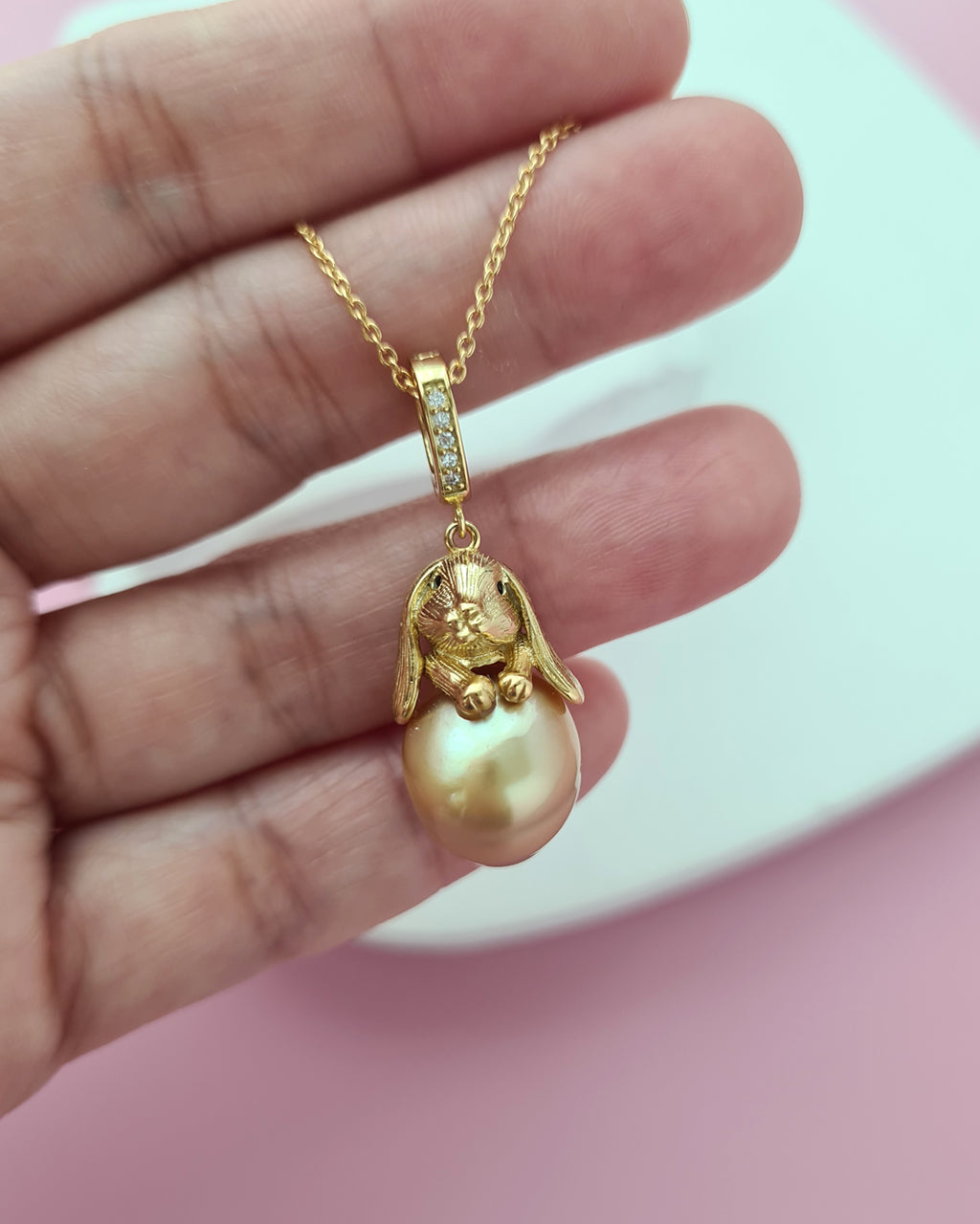 South Sea Pearl Necklace - Rabbit Pendant, Handmade pearl jewelry in Singapore