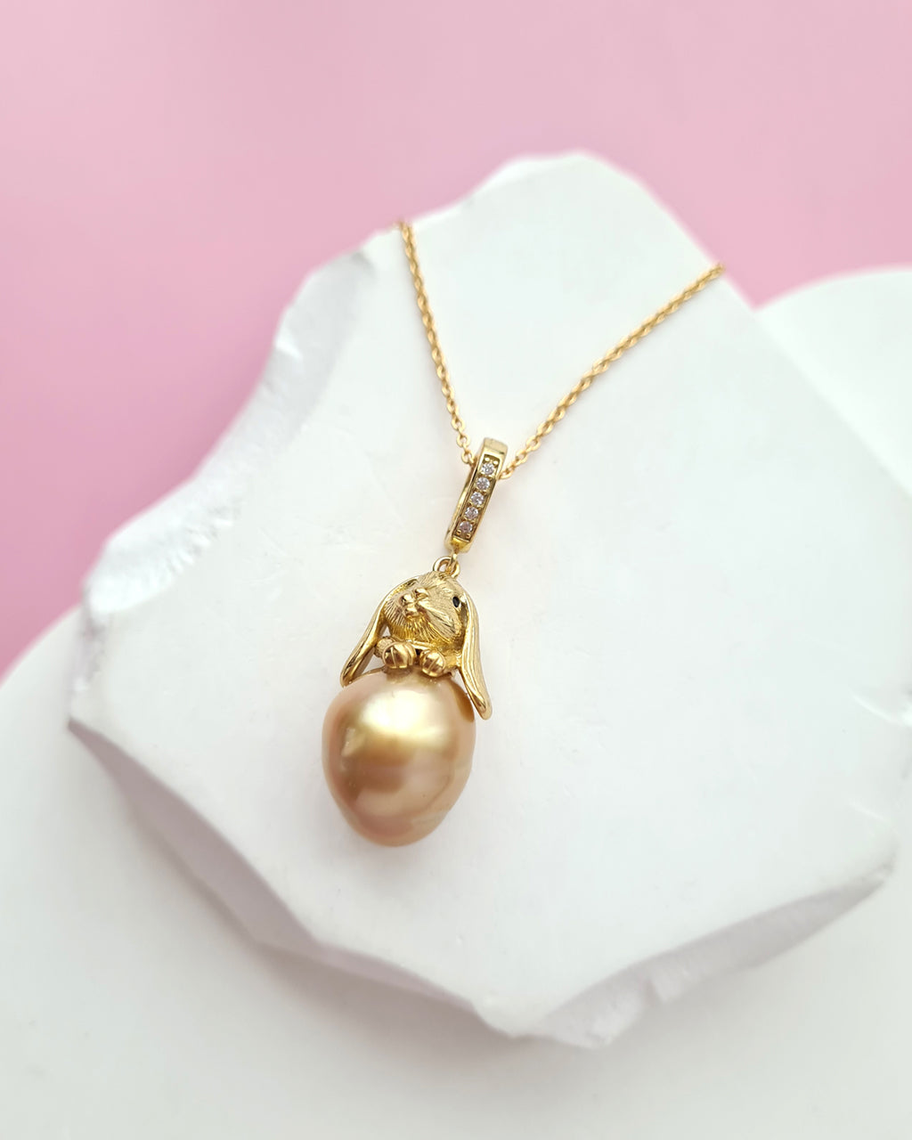 South Sea Pearl Necklace - Rabbit Pendant, Handmade pearl jewelry in Singapore