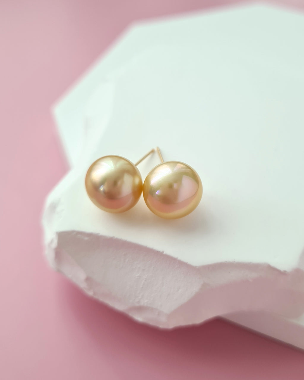 Golden South Sea Pearl 18K Gold Stud Earrings - 11mm+